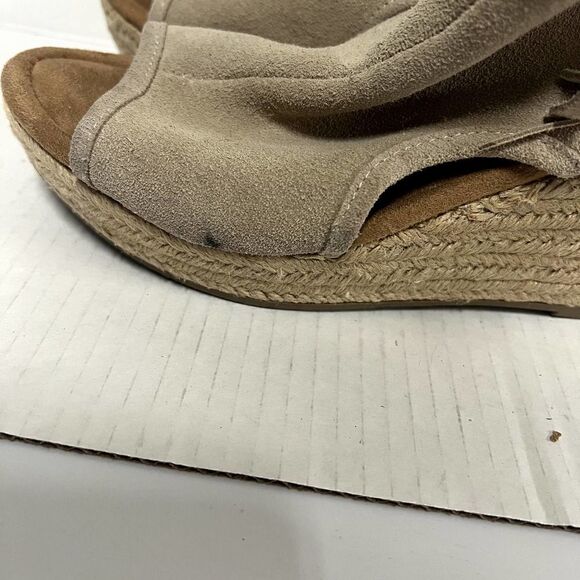 Minnetonka Blaire Fringe Suede Leather Open-Toe Wedge Espadrilles Stone Size 9 - Picture 6 of 9
